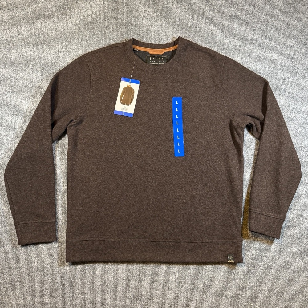 Jachs New York Men's Crew Neck Long Sleeve Brown Fleece Thick Sweater Large NWT
